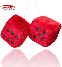 Fuzzy Plush Dice for Car Mirror, Pair of Retro 3  Red Dice with Black Dots for C