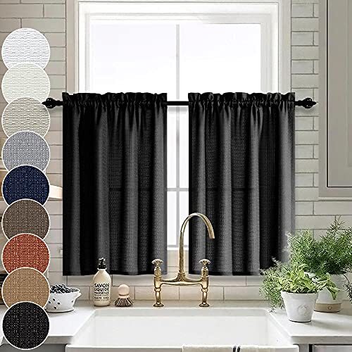 Small Window Curtain Panels for RV Campers Rod Pocket Light 32x30 Black - Bild 1 von 7