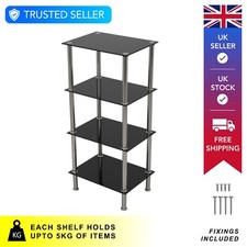 Shelving Unit 4 Tier, Wood Effect or Glass Shelves and Chrome Legs, Storage Unit