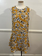 C&E Floral Yellow Sleeveless Dress Sz Medium Work Business Career Pullover EUC