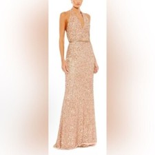 New with Tag Mac Duggal Halter Fully Sequin Evening Gown in Apricot #5673 - 2