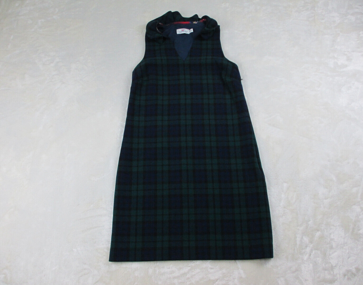 Vineyard Vines Dress Womens 00 Blue Green Tartan Plaid Sleeveless