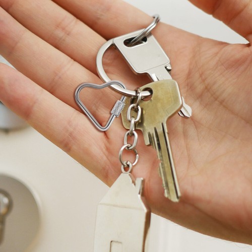 8 Pcs Carabiner Heart Keychain Charm Holder Pendant Stainless Steel - Picture 9 of 12