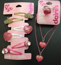 Girl's "Birthday Girl" Charm Necklace, Bracelet  Ring Set  Hair Clip Pink