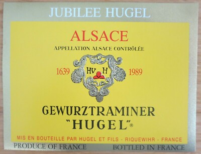 Wine labels FRANCE Alsace JUBILEE HUGEL Gewurztraminer Hugel wine label