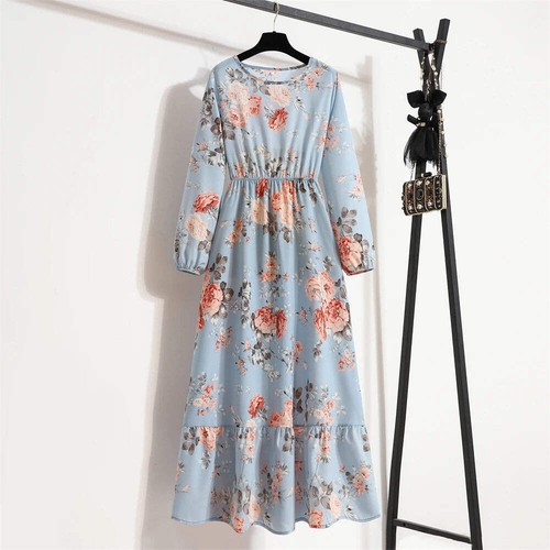 Maxi Dresses Casual Full Sleeve Floral Printed O-neck Woman Long Dress - Picture 56 of 122