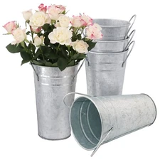 5 Packs 7.87 Inch Tall, Galvanized Metal Vases with Handles, Rustic Tall Flow...