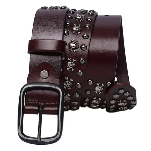Cintura punk unisex con tachuelas de cuero real con cráneo de metal pesado - Imagen 10 de 40