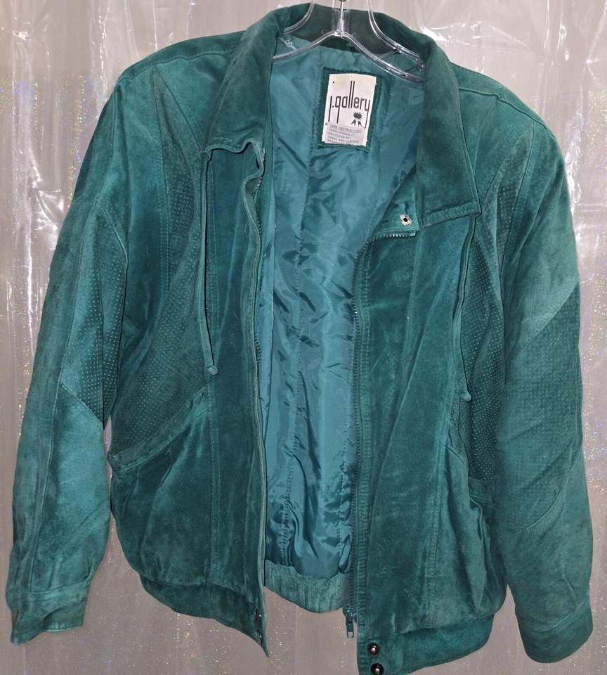 Jaqueta Bombardeiro Feminina Vintage J Gallery Verde Esmeralda Camurça/Couro Tamanho Pequeno - Imagem 3 de 4