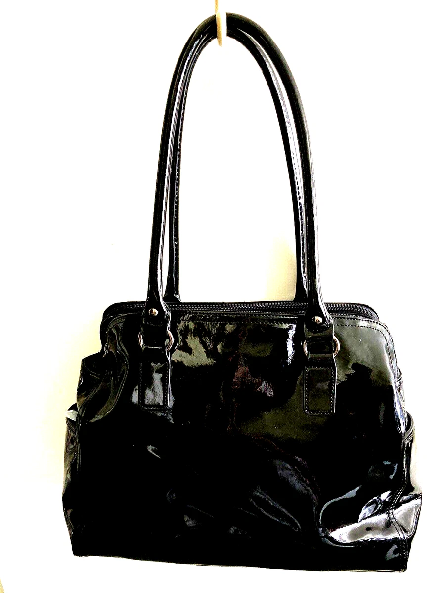 KELLY KATIE Tote Shoulder Bag Satchel Handbag Purse Black Patent
