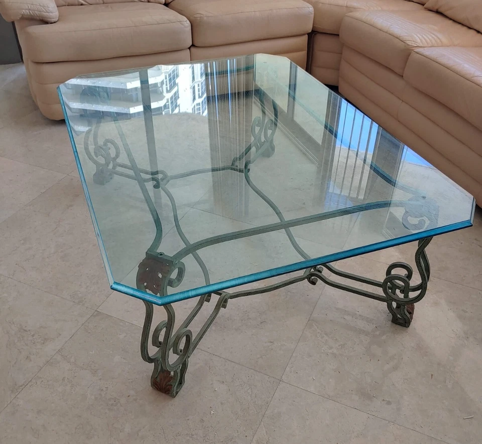Maison Bagues Iron and Glass Rectangular Coffee Table - 50" x 36" French Vintage - Image 2 of 4