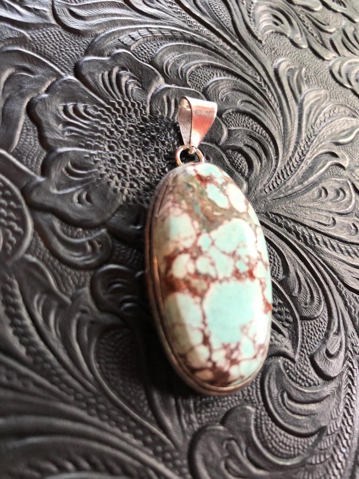 Turquoise Aqua Chocolate Web Shadow Pendant  2" Artisan Handmade