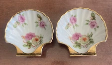 2x Vintage Meiko Fine China Seashell Trinket Dish Flowers Gold Trim Japan