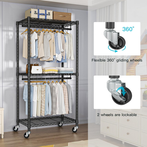 Heavy-Duty Portable Closet, 30"W X 14"D X 76"H, Black, Carbon Steel - Picture 4 of 7