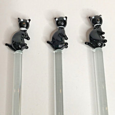 Black Cat Glass Drink Stirrers x 3