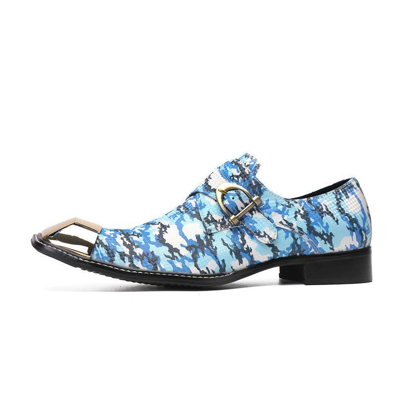 SAOLA Scarpe uomo formali eleganti blu inglesi metallo a punta eleganti pull on pelle