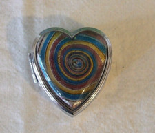 Heart Shaped Enamel Multi Coloured Metal Pill Box
