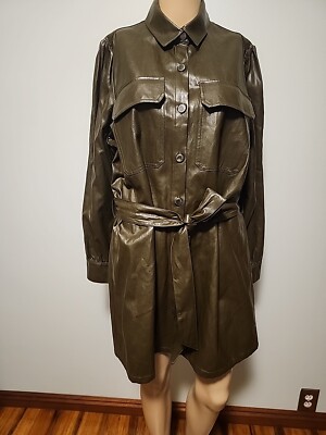 Zara Green Faux Leather Long Sleeve Mini Dress Belted Size L