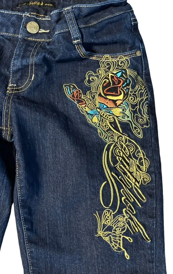 Southpole 女式百慕大牛仔裤 7 刺绣标志 Y2K 街头服饰休闲 — 第 4/4 张图片