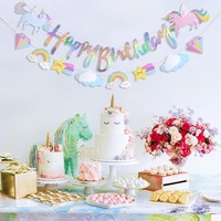 Einhorn Happy Birthday Banner Girlande Geburtstagsdeko Party Deko
