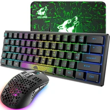 MAGIC-REFINER RK61 60% Gaming Keyboard & Mouse Set, Rainbow LED, Wired, Compact