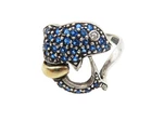 925 Silver & 14K GOLD  Blue Topaz Dolphin 2 Tone Cocktail Ring Sz 8  RG13899