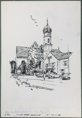 Anzing   Kirche Mariä Geburt - Orig.-Tusche-Zeichnung, Karl S. Bauer-Oltsch
