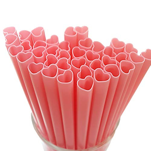 100pcs Heart Shaped Pink Straws Disposable Drinking Cute Straw Individually