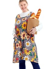 Big Plus Size Aprons for Women with Pockets Cotton Linen Baking Kitchen Cooking