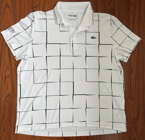 Lacoste Sport White Polo Shirt XL Stripe Green Men's Short Sleeve Tennis Golf