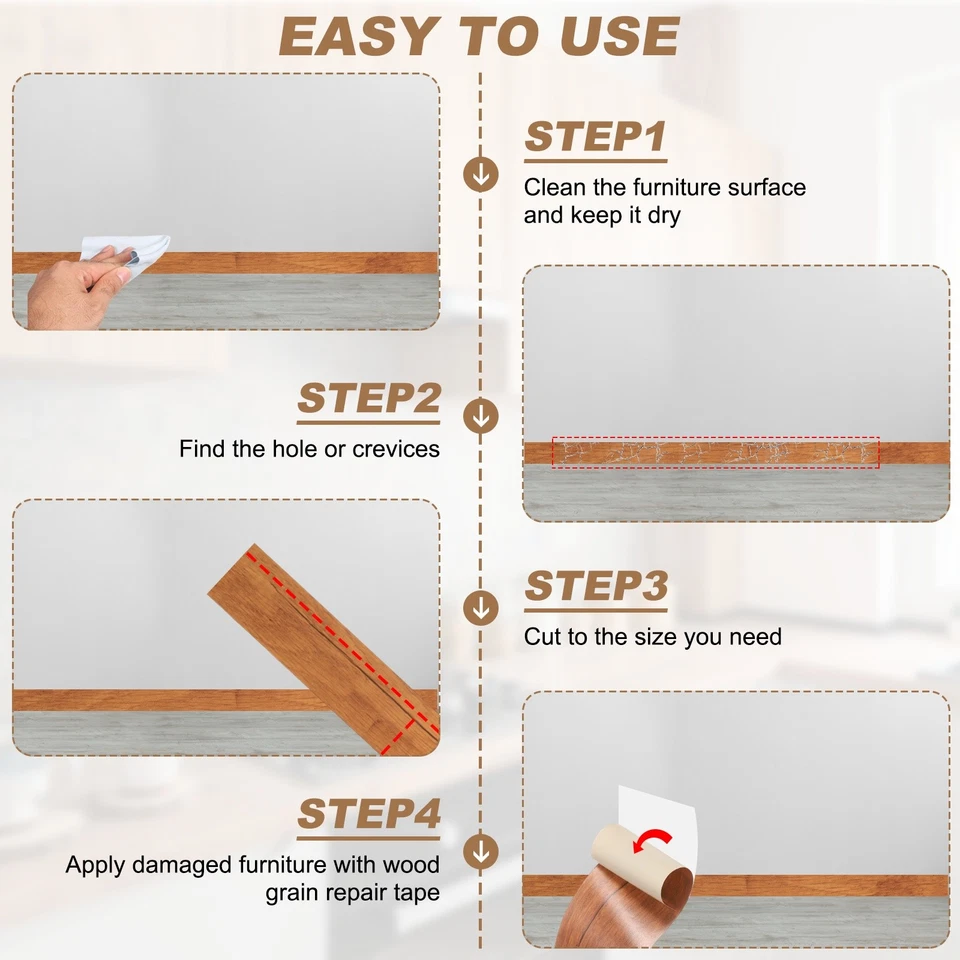Деревянная лента, 3 дюйма x 16 футов самоклеящаяся ремонтная лента для древесины зерна нашивка, желтая пихта - Изображение 4 из 4