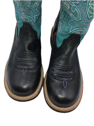 9.5 B Ariat Fatbaby Mid Calf Boots Turquoise Butterfly Stitch 10012811 Fat Baby - Foto 3 di 7