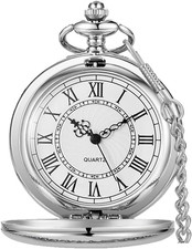 Smooth Pocket Watch Alloy Steel Quartz Roman/Arabic Numerals with 37Cm Chain for