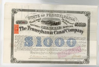 1870. $1000. The Pennsylvania Canal Company Bond. Started in 1824