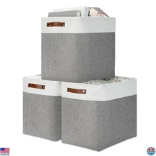 Large 17" Foldable Storage Baskets for Blankets - 3 Pack, Home & Office