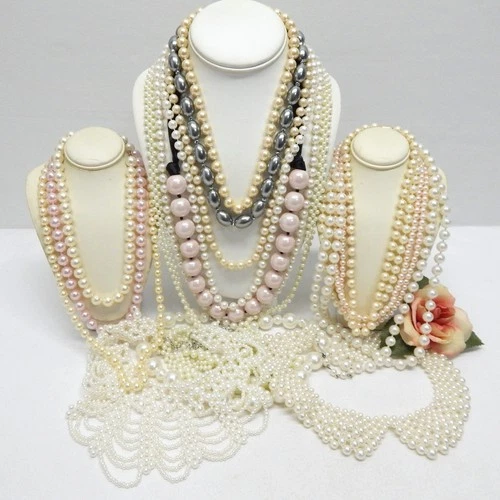 VINTAGE TO NOW FAUX PEARL BEAD COSTUME JEWELRY NECKLACE LOT