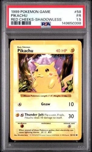 PSA 1.5 *POP 7* 1999 SHADOWLESS Base Set Pikachu Red Cheeks 58/102 Pokemon