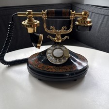 Vintage 1973 "The Empress" French Style Rotary Dial Telephone Black Red Gold