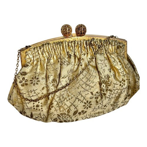 Vintage French Brocade Gold Tones Delicate Chain Silk Interior Mini Evening Bag - Picture 2 of 10