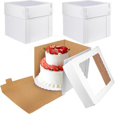 KEEPARTY 3 PCS White Tall Cake Boxes 14x14x12 inch with Window White Disposable