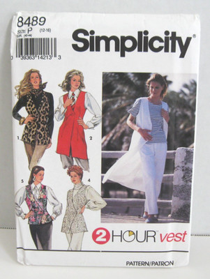 Simplicity 2 Hour Unlined Vests in 4 Lengths Pattern #8489 Misses' 12-16 Uncut