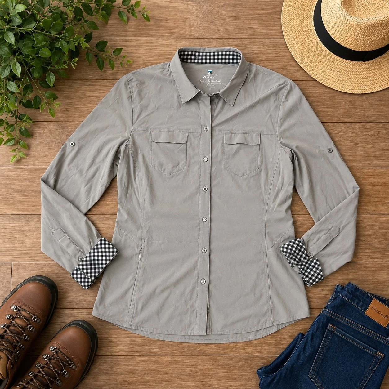 KÜHL Women’s Gray Hiking Outdoor Button Front Shirt Medium