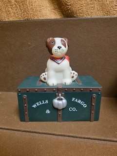Wells Fargo Jack the Dog Coin Bank Green Chest Piggy Bank 2002