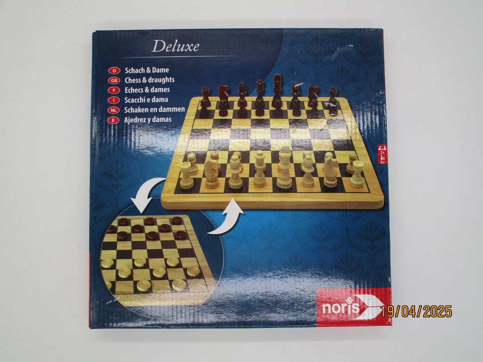 DELUXE SCHACH - SCHACH UND DAME SPIEL AUS HOLZ VON NORIS - Bild 1 von 1