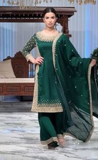 New Stylish Natural Crepe Green Top Palazzo And Dupatta For Women  Girls