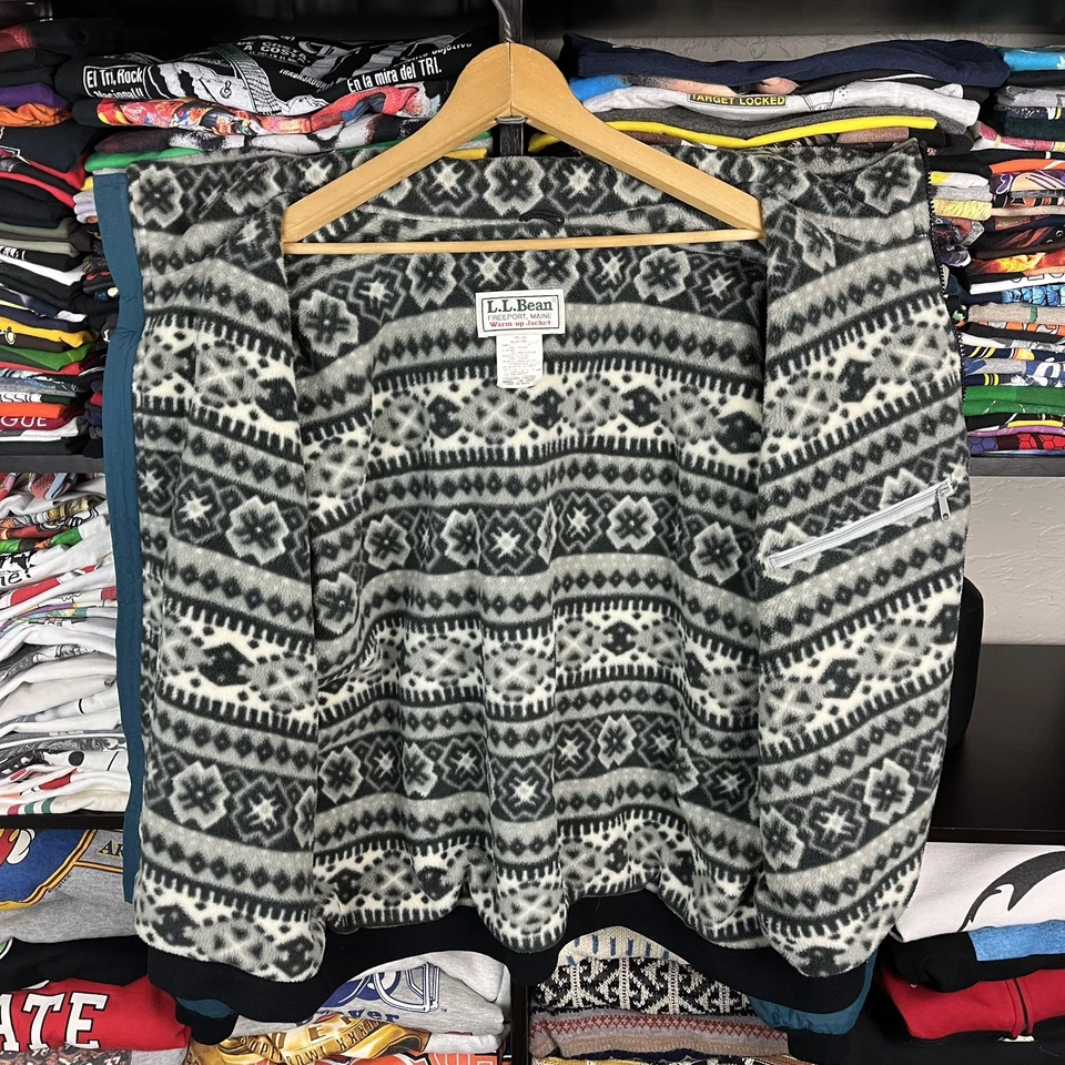 Vintage 90s LL BEAN Mens XL Aztec Fleece Lined Warm Up Jacket Bomber Western  - Image 3 of 4