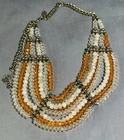 Vintage Orange Clear White Clear Bib Necklace Pretty Statement Costume Jewelry