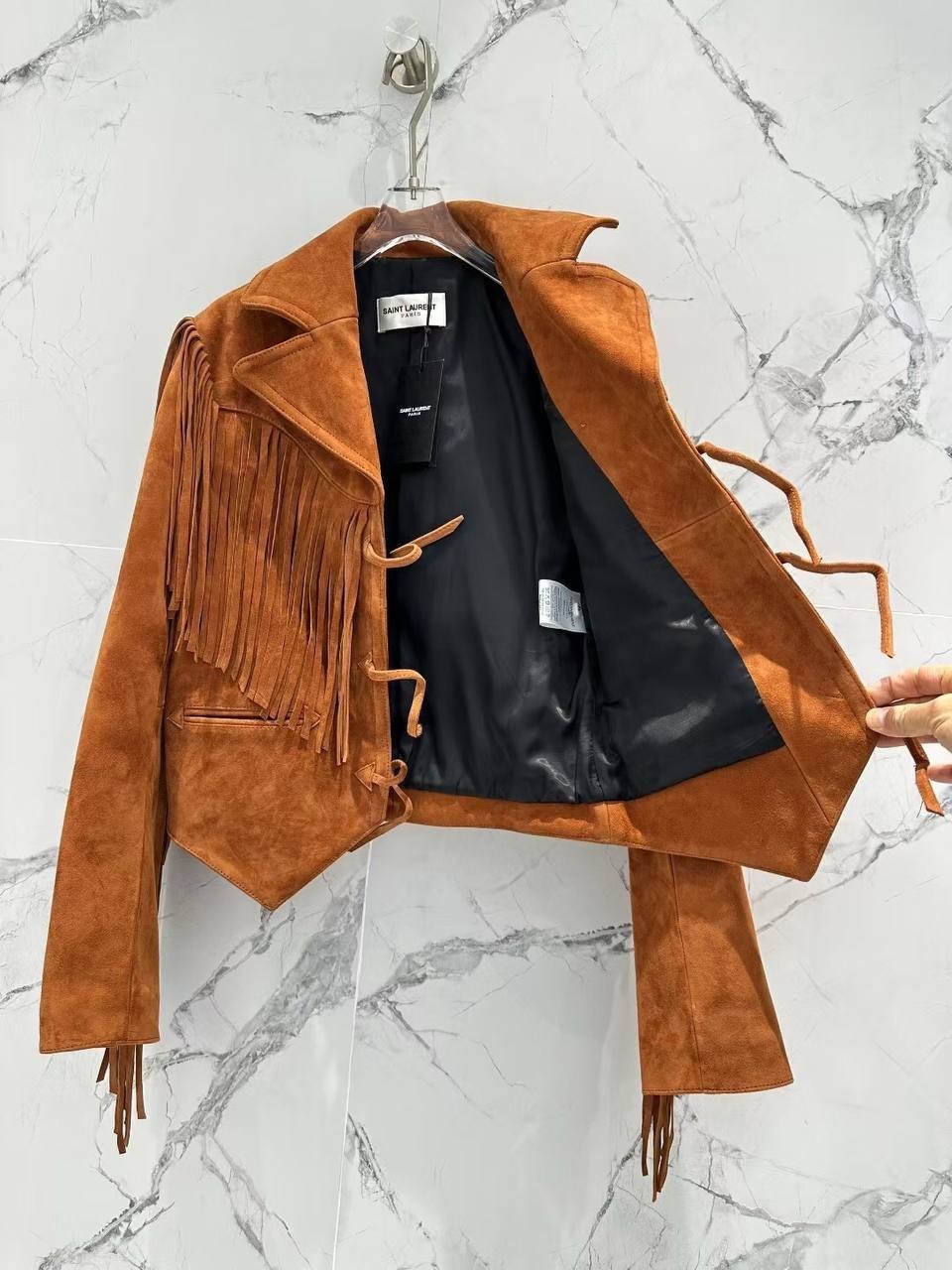 Saint Laurent giacca di pelle da donna marrone taglia L