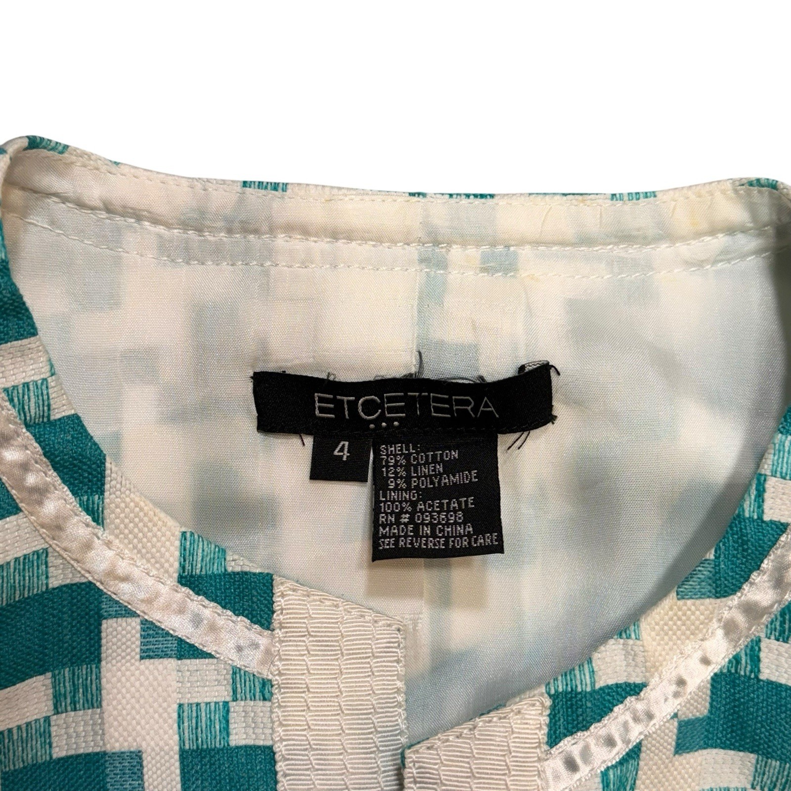 Etcetera Women’s Tweed Skirt Suit Set Size 4 Blue Green Cream Jacket & Skirt