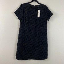 Ann Taylor Dot Jacquard Shift Dress Size 8 Black Short Sleeve Knee Length